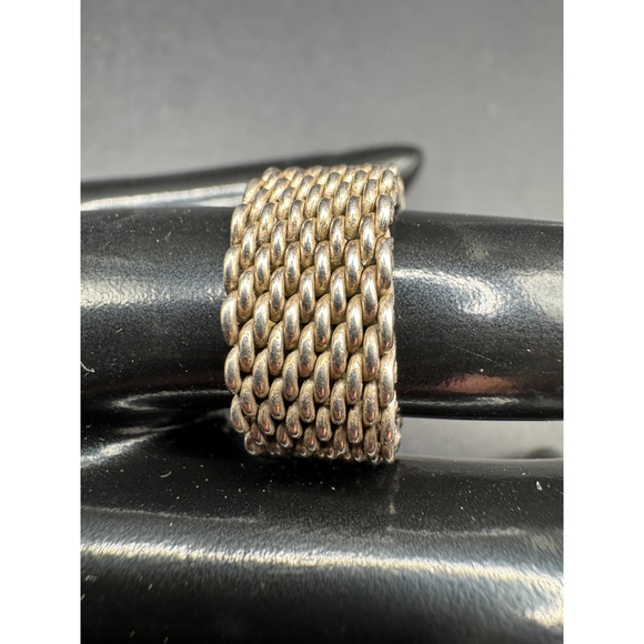 Vintage Tiffany & Co. Signed Sterling Silver 925 Somerset Mesh Ring Sz 8 - Picture 1 of 9